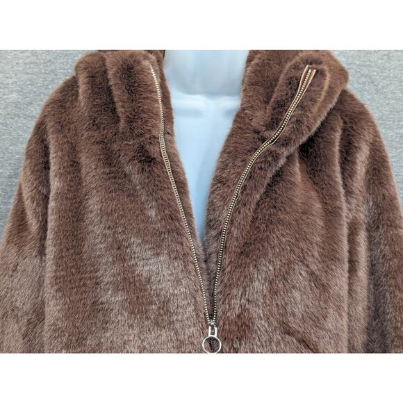 HOUSE OF HARLOW 1960 by Revolve Long Coat - Chocolate Brown, Faux Fur, Hood, XL - Picture 3 of 5
